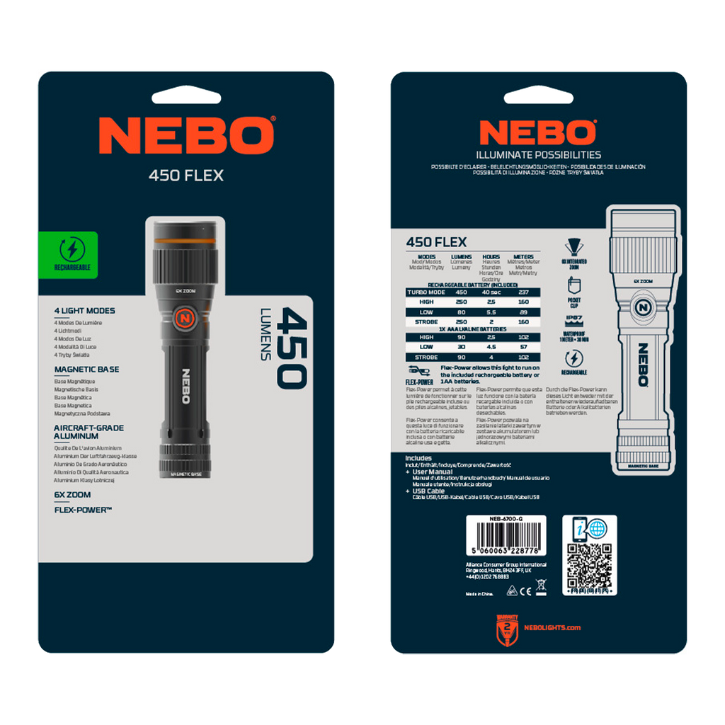Linterna LED NEBO Recargable Redline Flex 450 Lúmenes