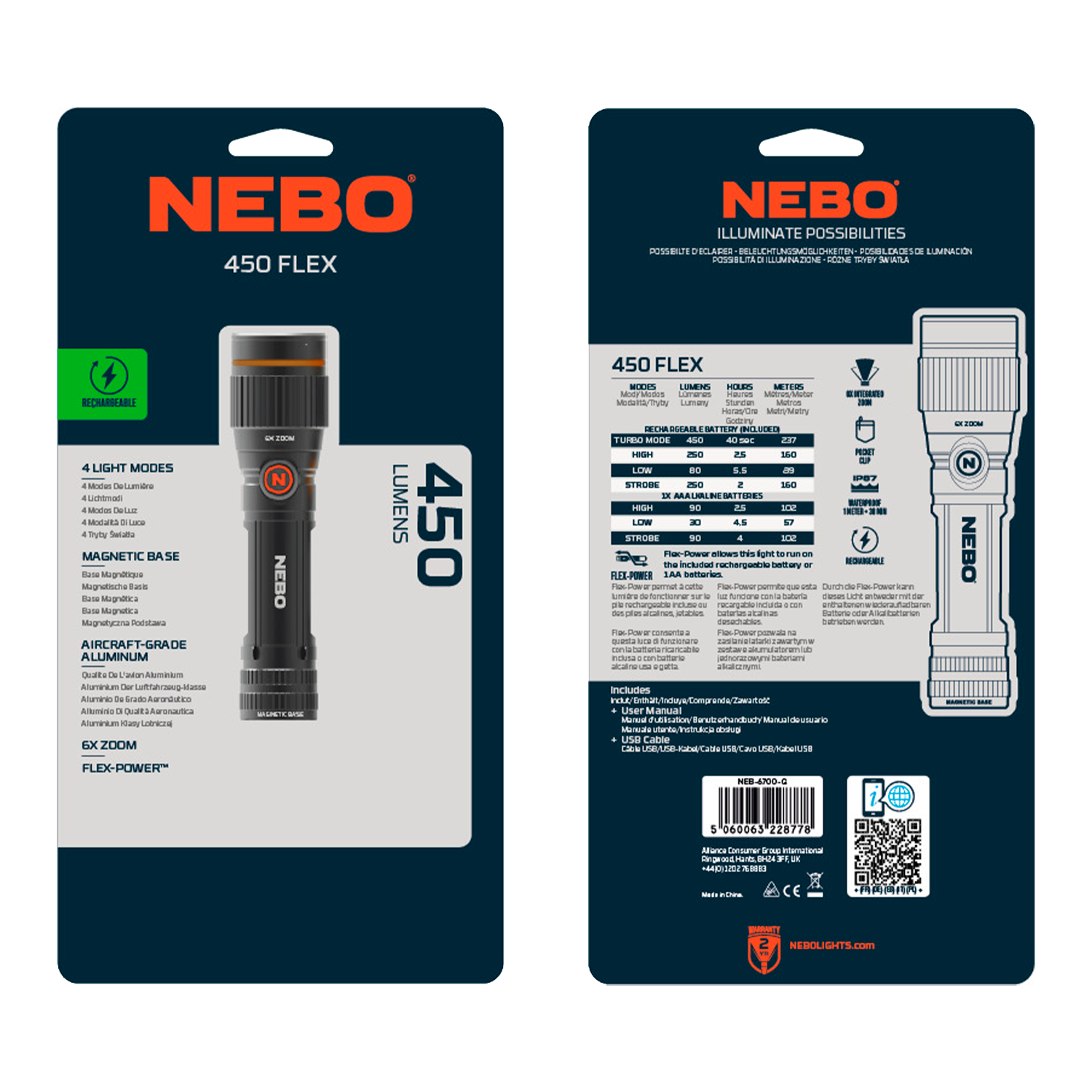 Linterna LED NEBO Recargable Redline Flex 450 Lúmenes